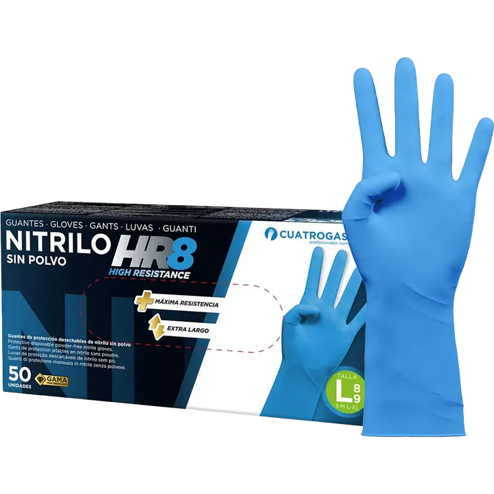 Guantes Nitrilo HR8 - 50 uds - Color: Azul, Talla: M
