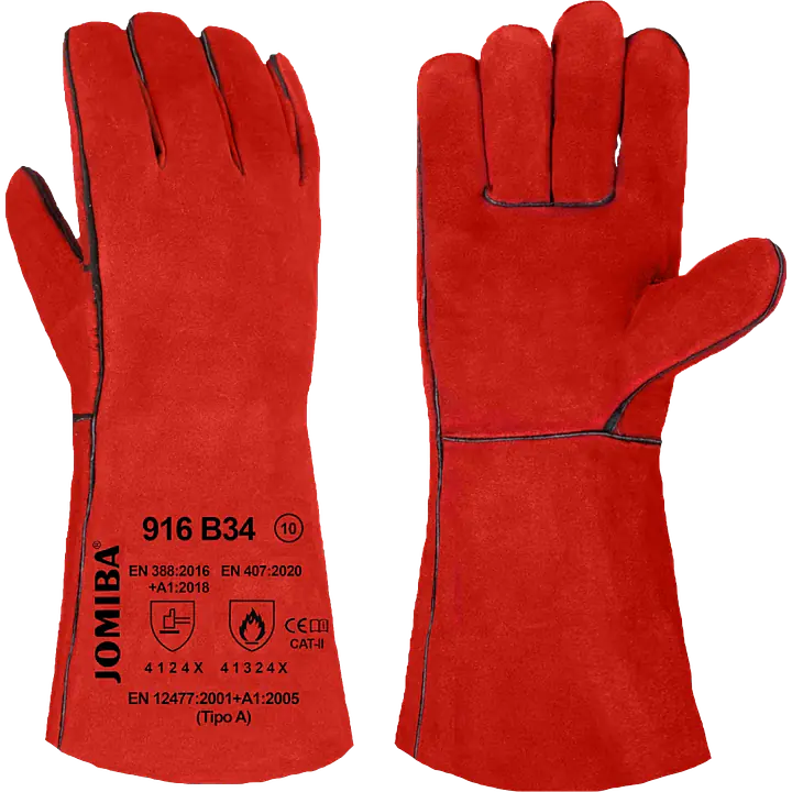 Guantes de soldador 916 B34 - 12 pares - Color: Rojo, Talla: 10