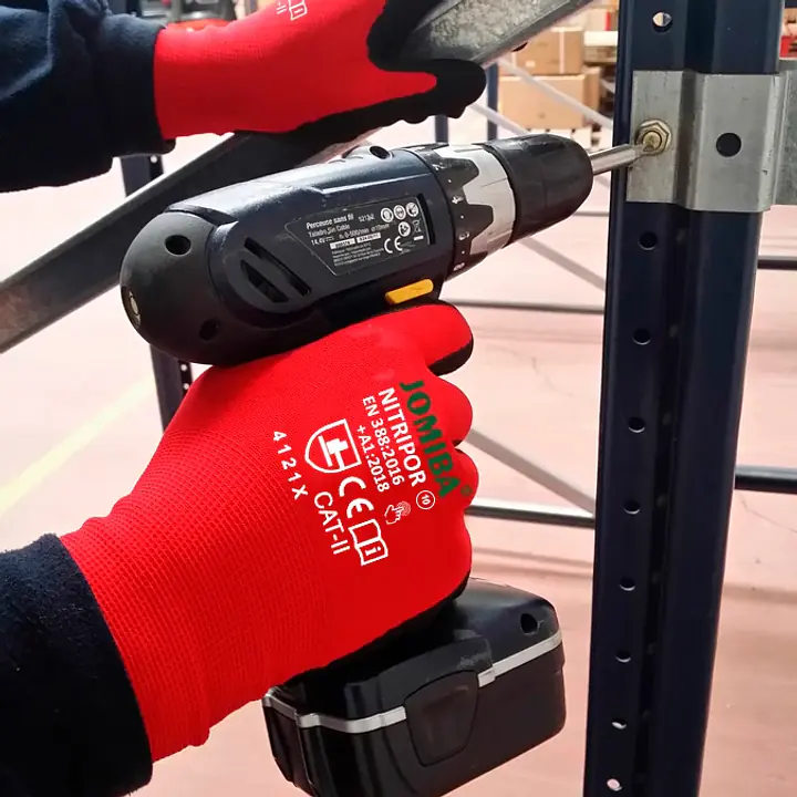 Guantes de trabajo NITRIPOR - 12 pares - Color: Rojo/Negro, Talla: 9